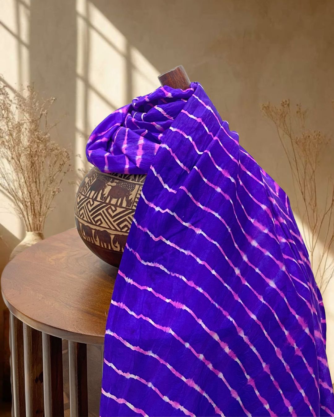 PURPLE LEHERIYA SILK FABRIC