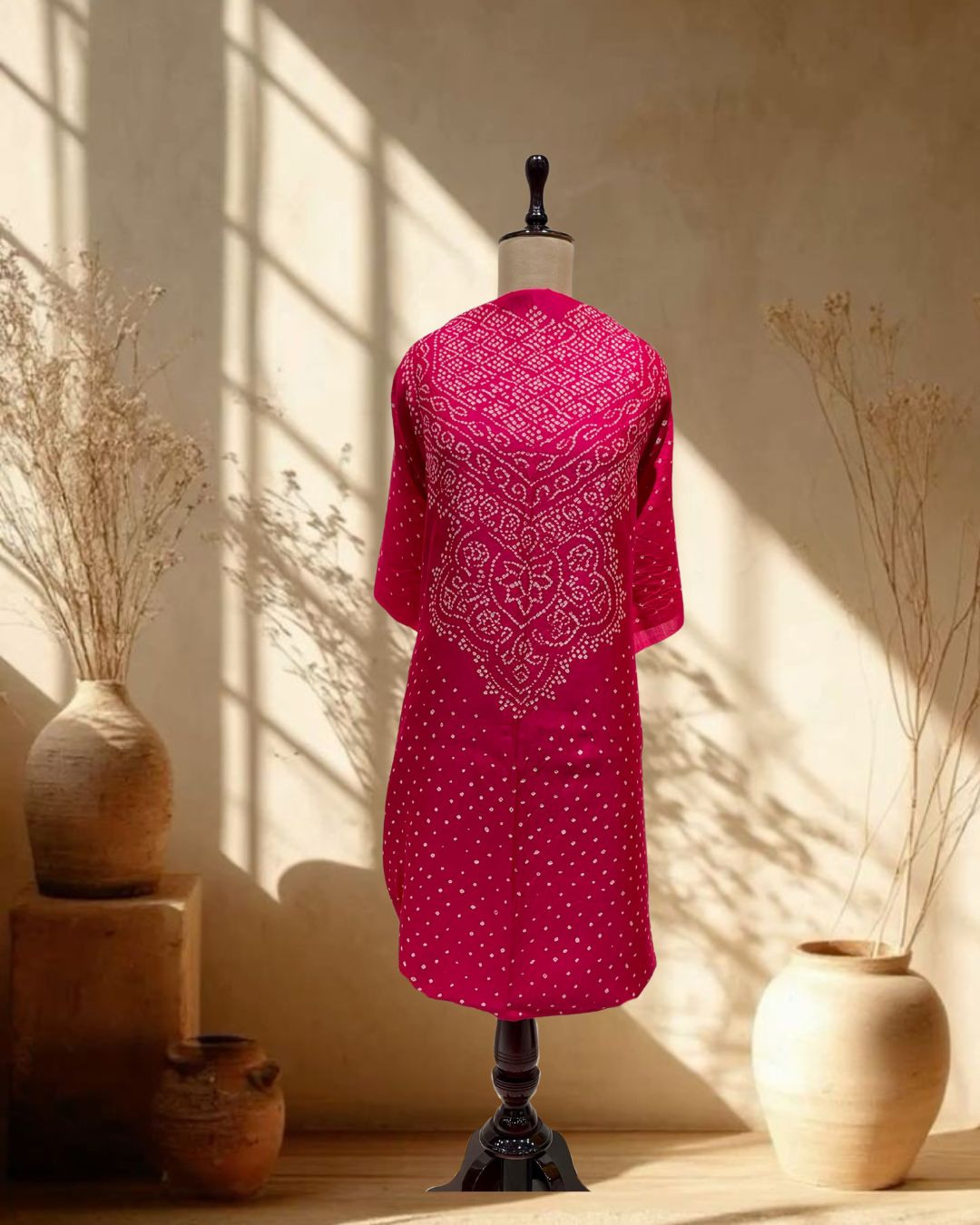 PINK YOKE SILK BANDHANI FABRIC