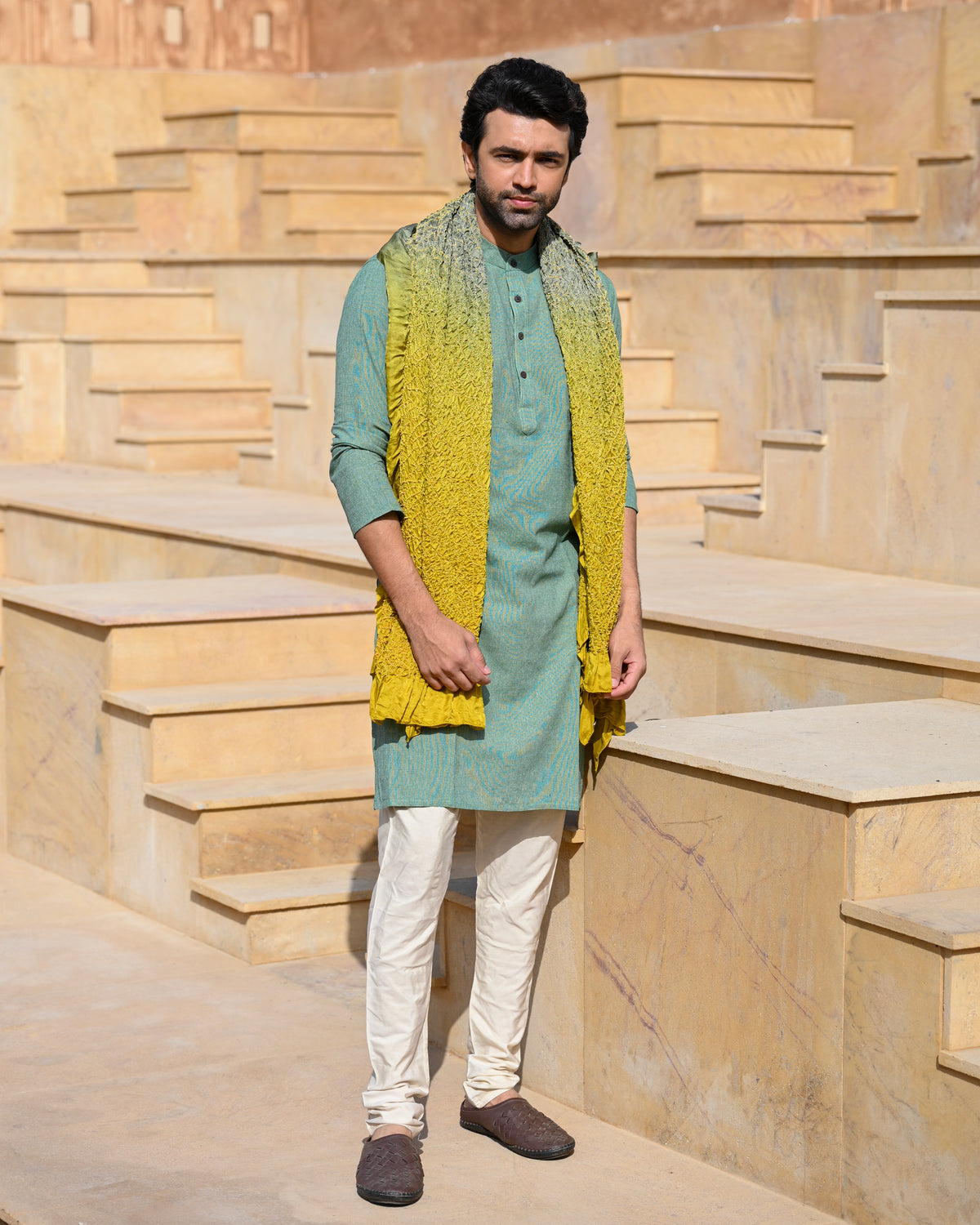 GREY-MUSTARD YELLOW POPPY FLOWER BANDHANI SILK DUPATTA