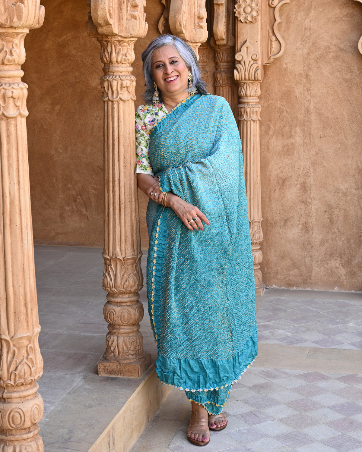 BLUE ETERNAL DOTS BANDHANI SILK SAREE