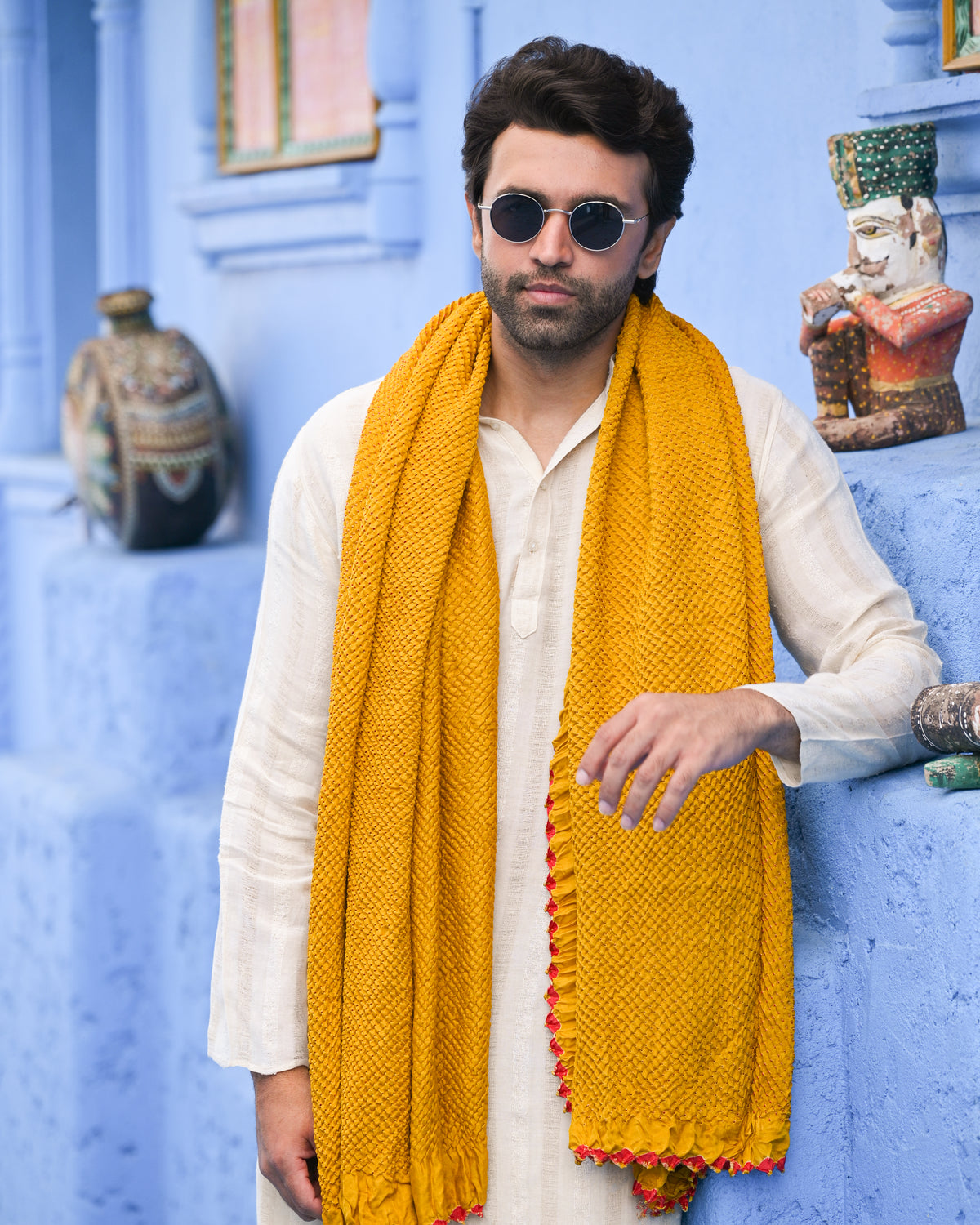 YELLOW ETERNAL DOTS BANDHANI SILK DUPATTA