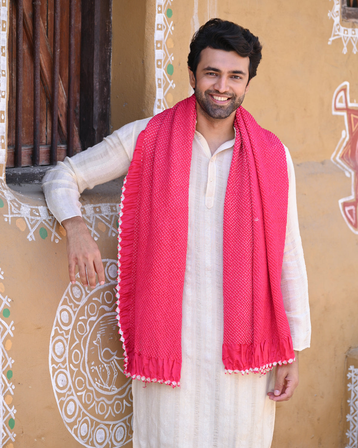 PINK ETERNAL DOTS BANDHANI SILK DUPATTA