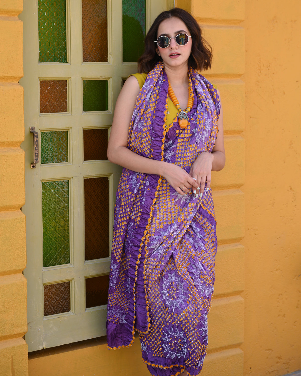 PURPLE SUNFLOWER BANDHANI SILK SAREE
