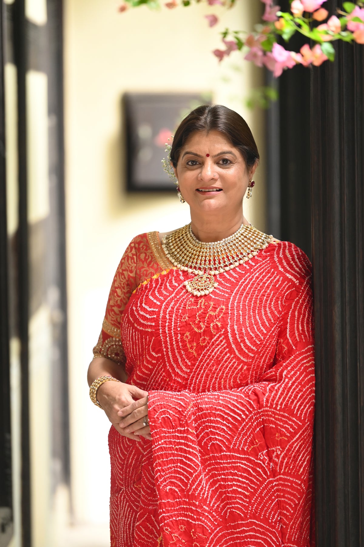 RED SCALLOP BANDHANI SILK SAREE