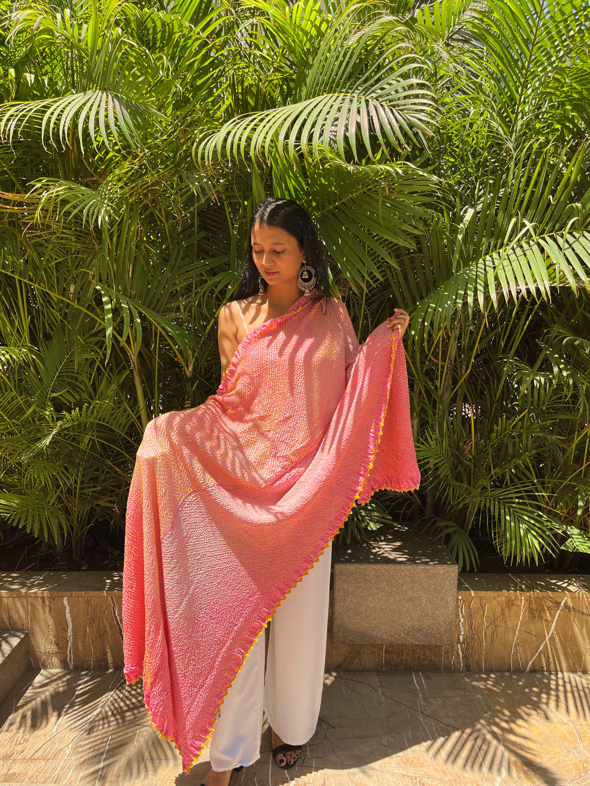 PEACH ETERNAL DOTS BANDHANI SILK DUPATTA