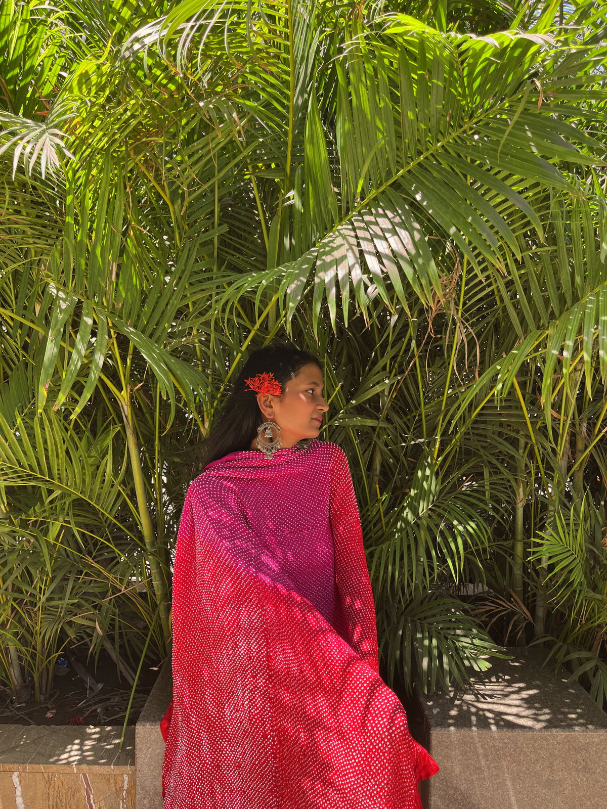 RED-PINK ETERNAL DOTS BANDHANI SILK DUPATTA