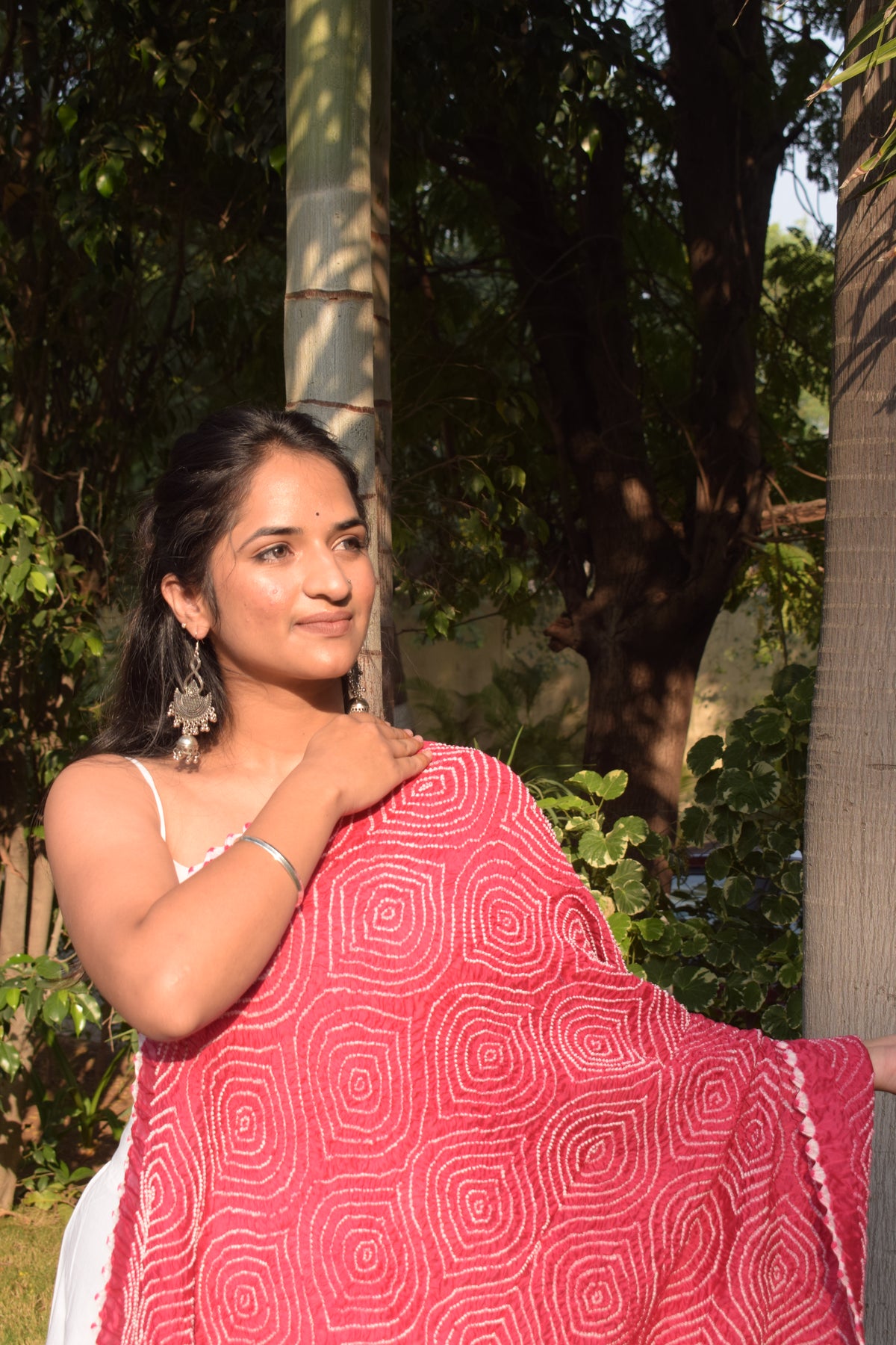 PINK MALAYSIAN IKAT CHANDERI BANDHANI SILK DUPATTA
