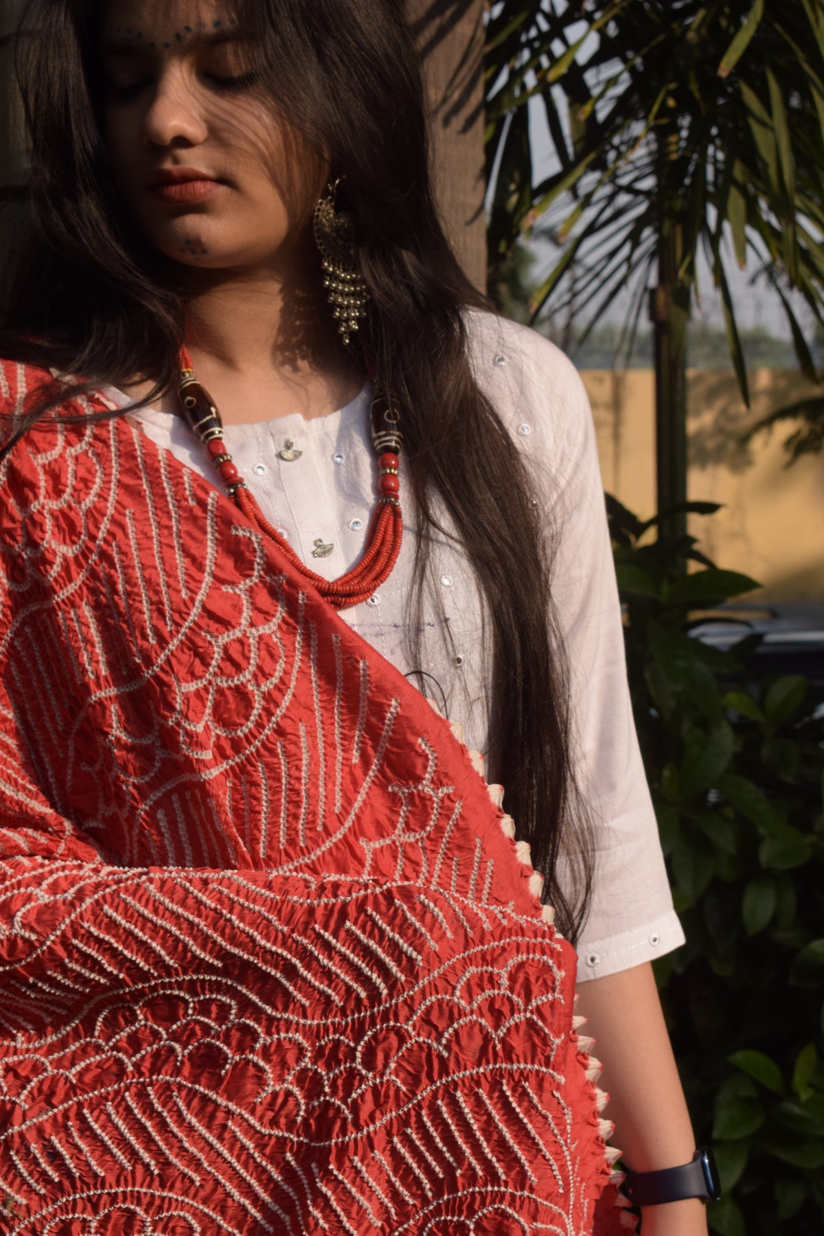 ORANGE JAPANESE WAVE CHANDERI BANDHANI DUPATTA