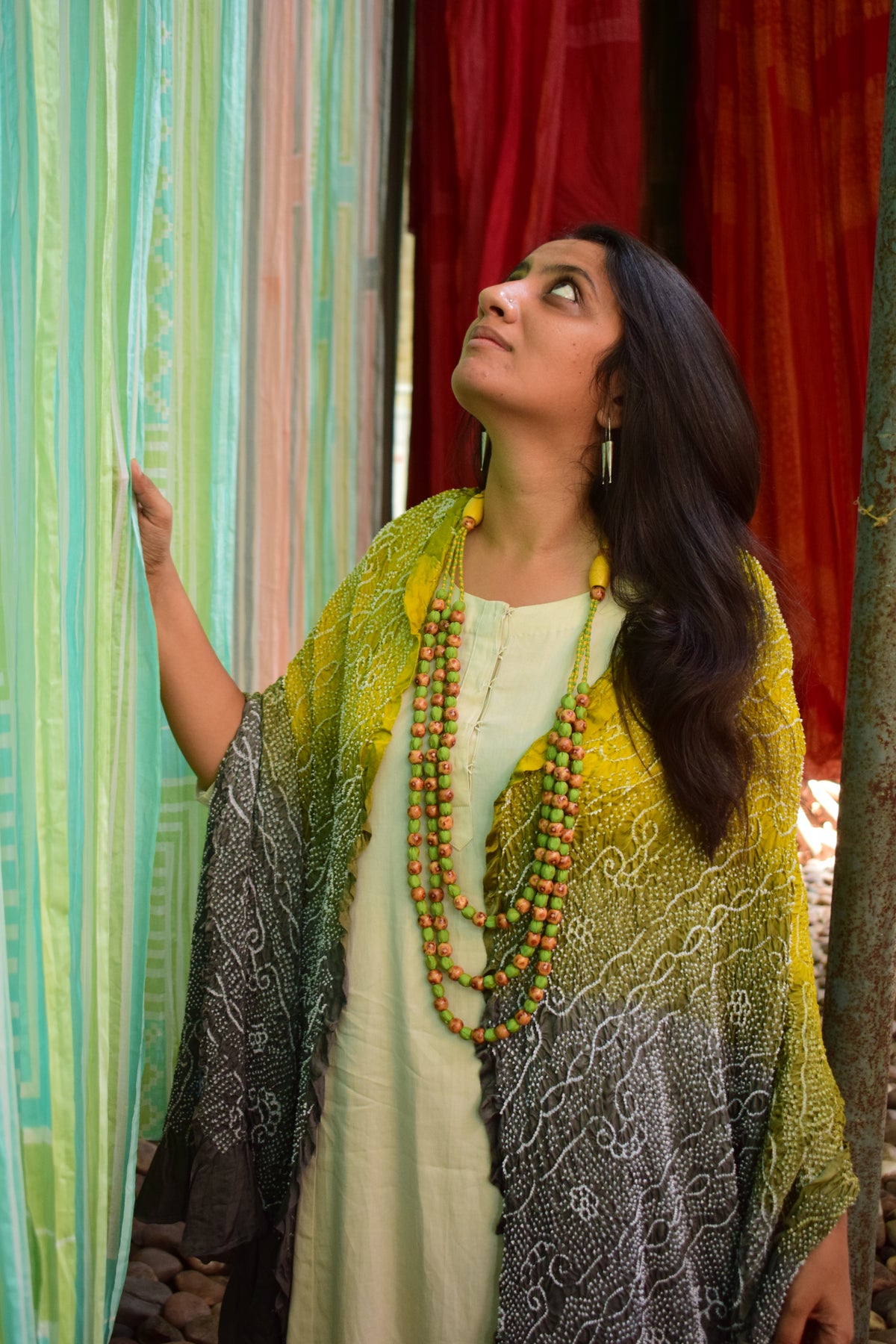GREEN-GREY JAPANESE BANDHANI SILK DUPATTA