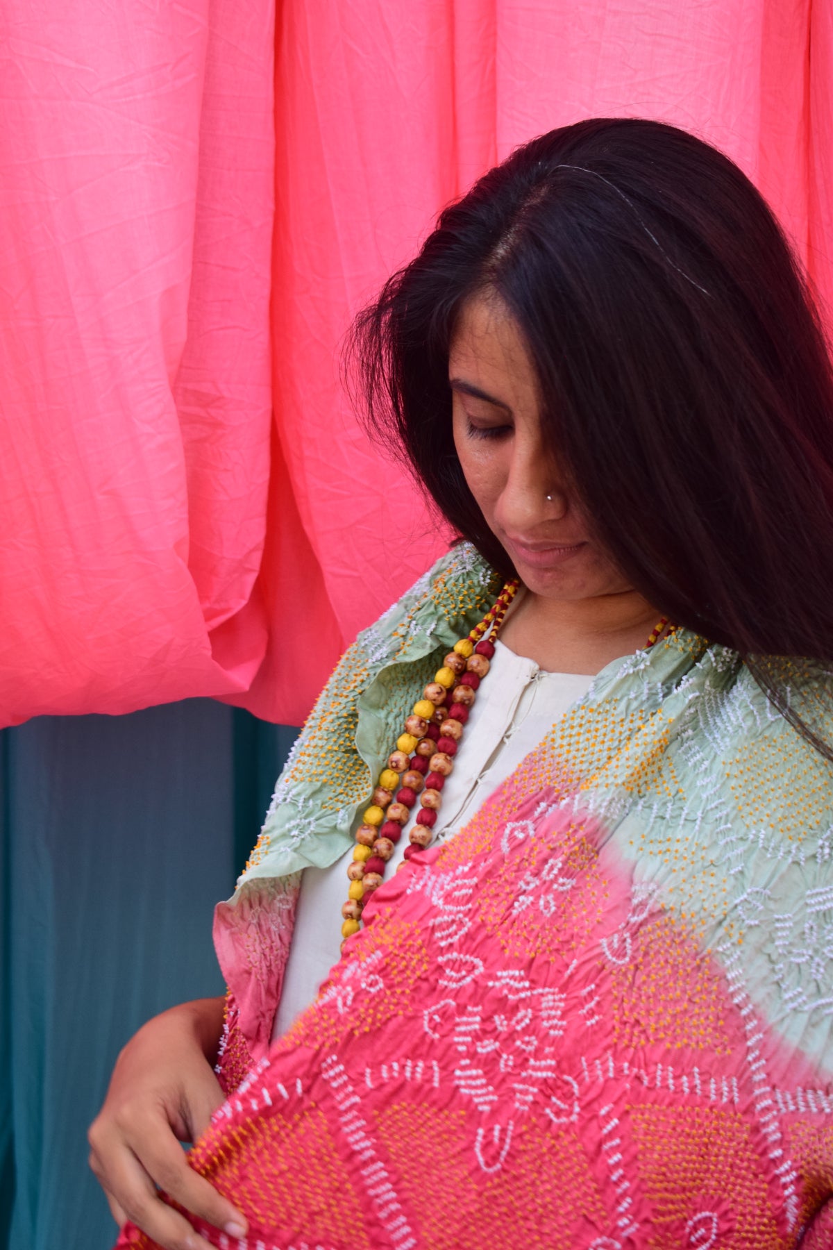 GREY-PINK JAPANESE BANDHANI SILK DUPATTA