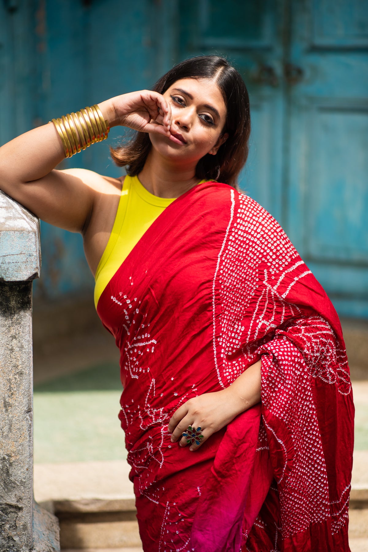 RED-PINK JAPANESE BANDHANI SILK SAREE