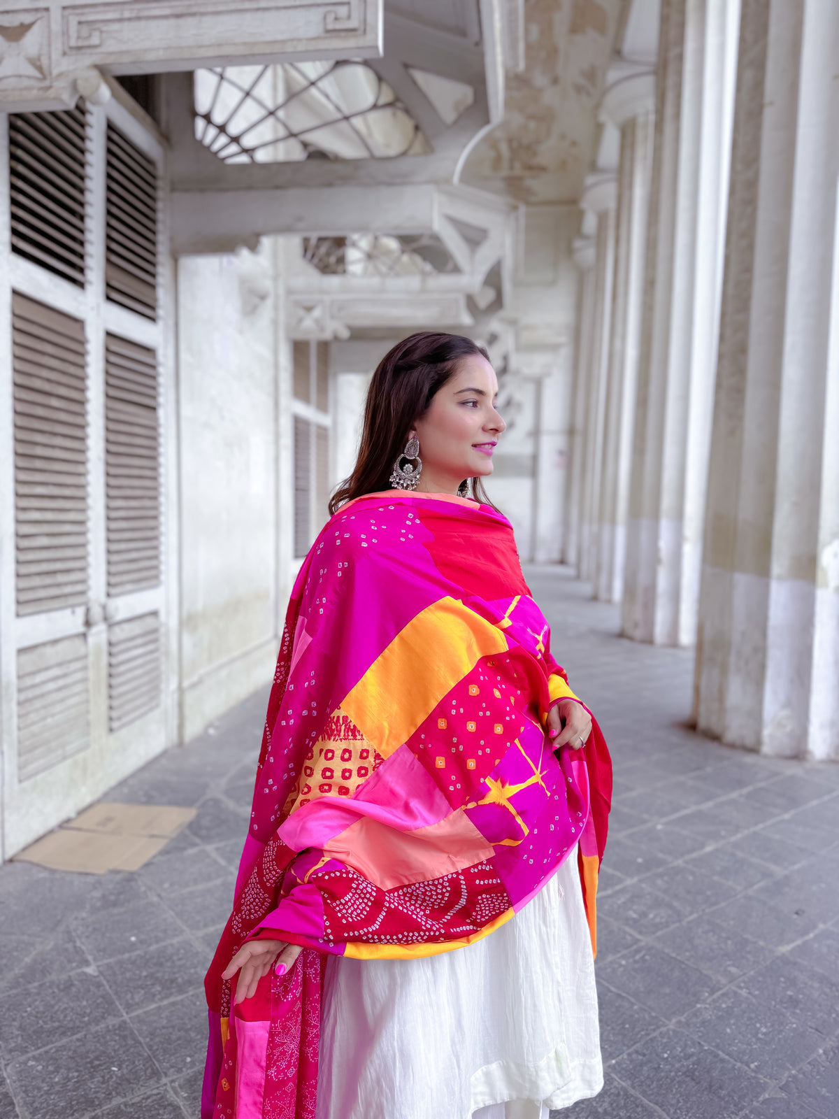 RED-PINK BAARADOZI SILK PATCHWORK REVERSIBLE DUPATTA