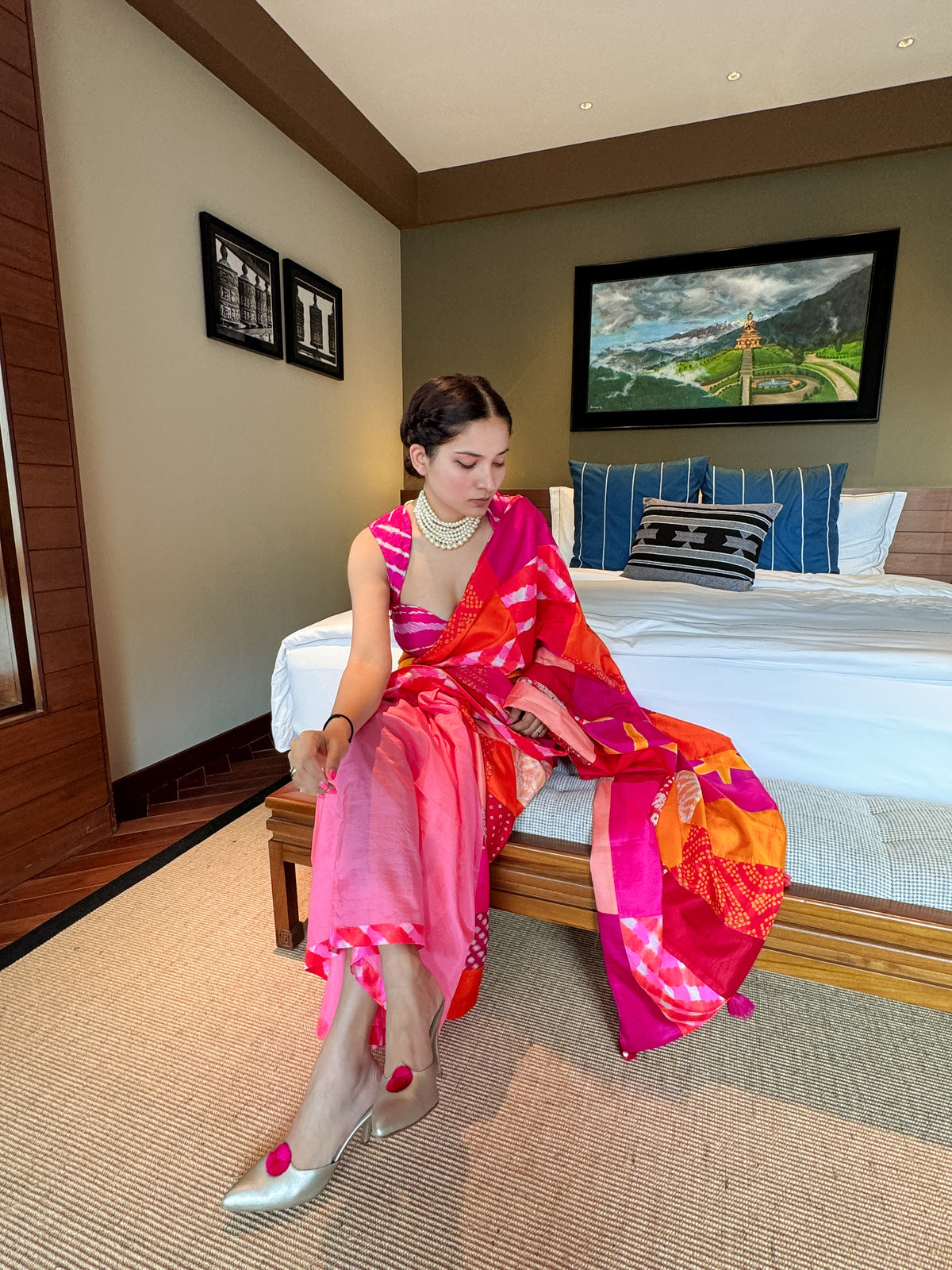 RED-PINK BAARADOZI SILK PATCHWORK REVERSIBLE SAREE