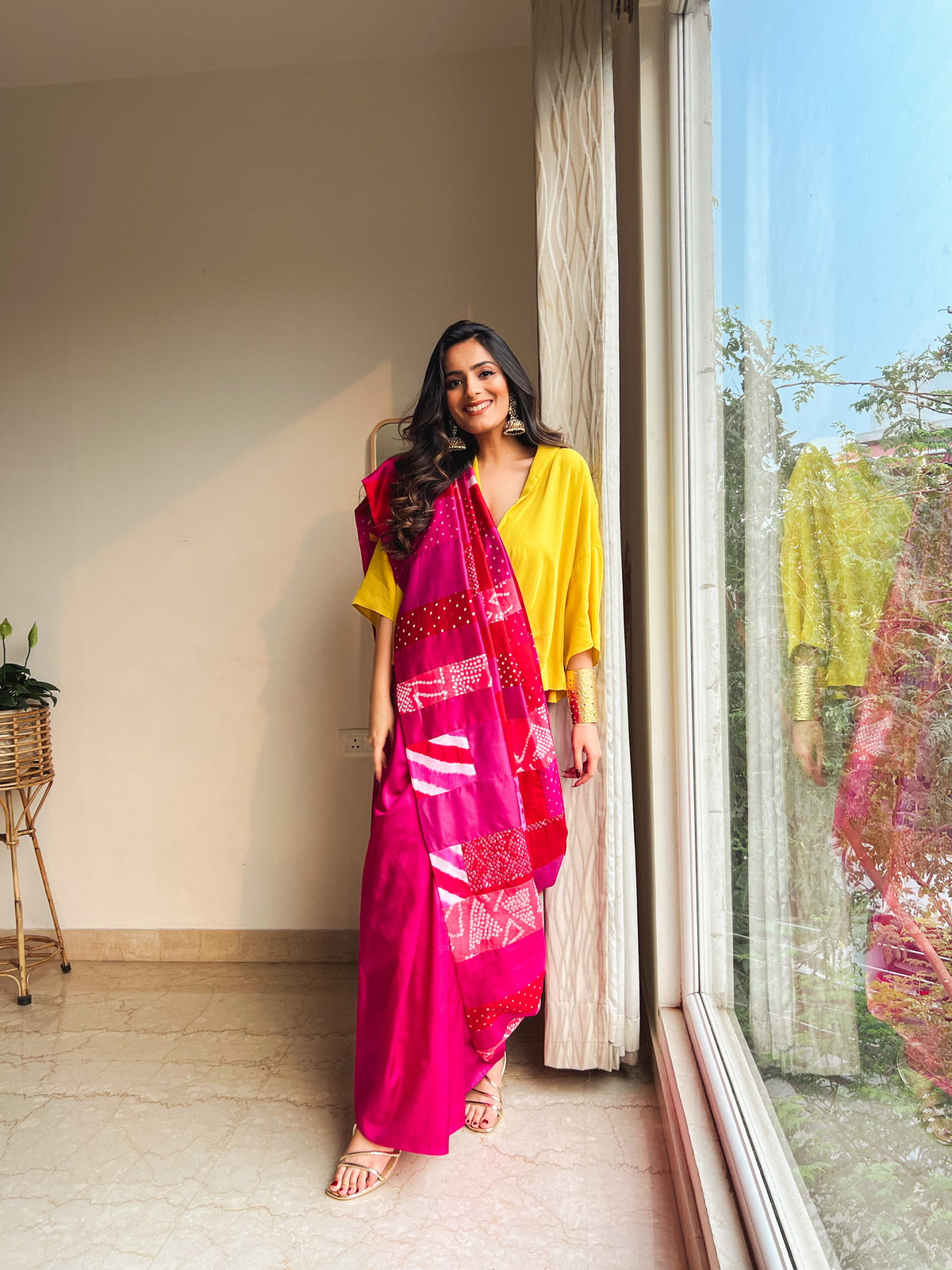 RED-PINK BAARADOZI SILK PATCHWORK REVERSIBLE SAREE