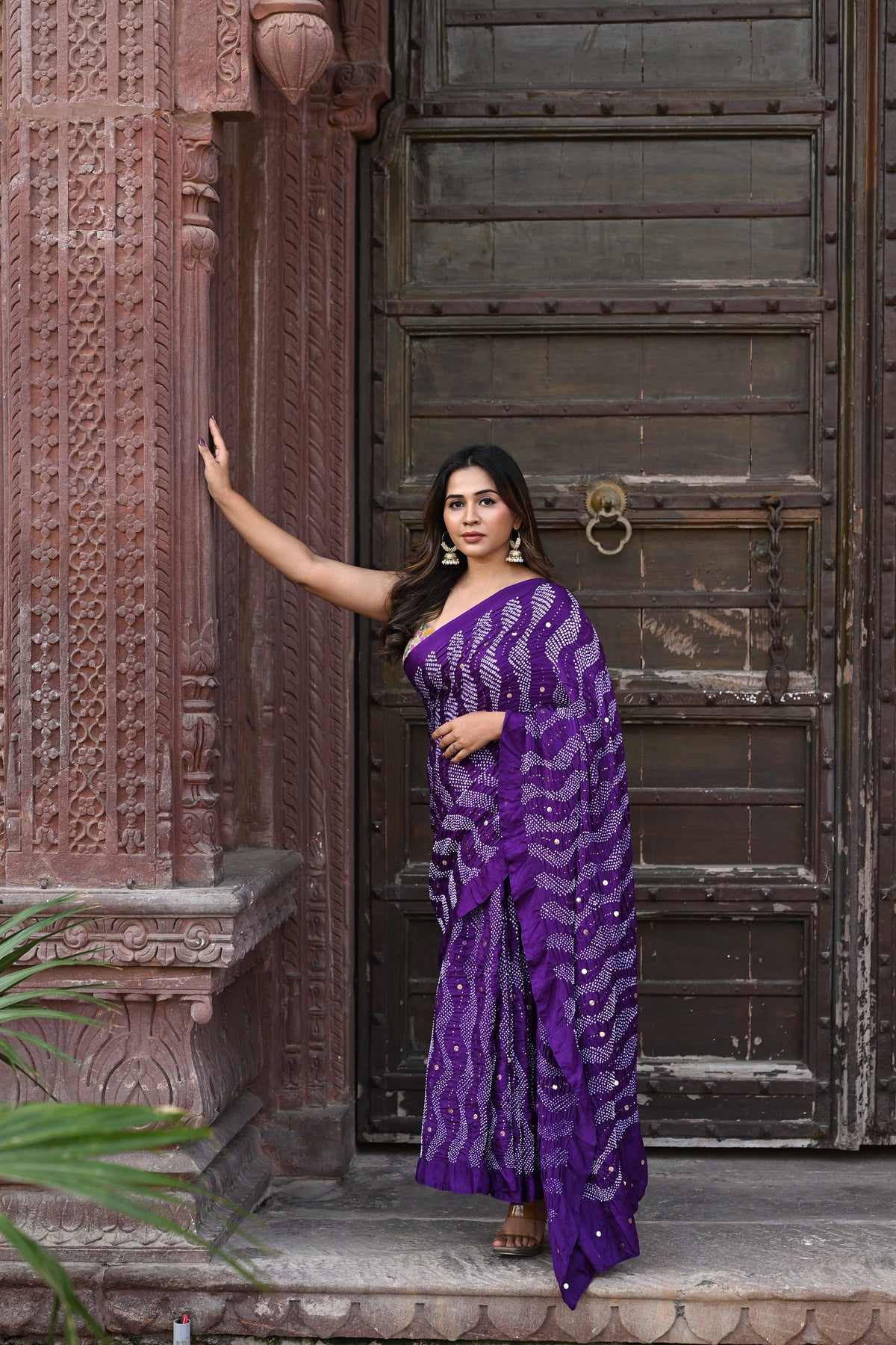 PURPLE WAVES OF THE SEA BANDHANI SILK SAREE WITH MUKAISH WORK
