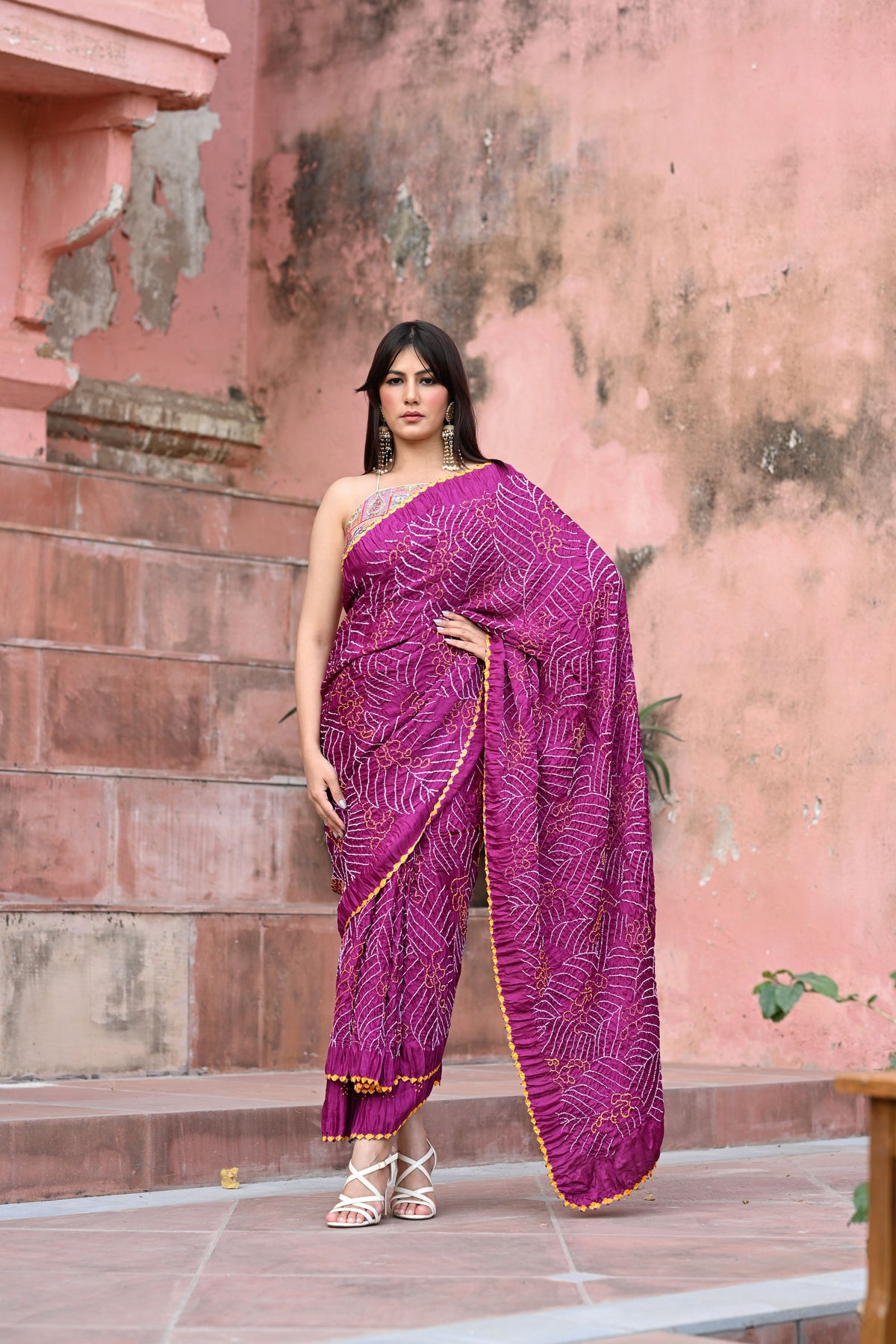 PURPLE JAPANESE WAVES BANDHANI SILK SAREE