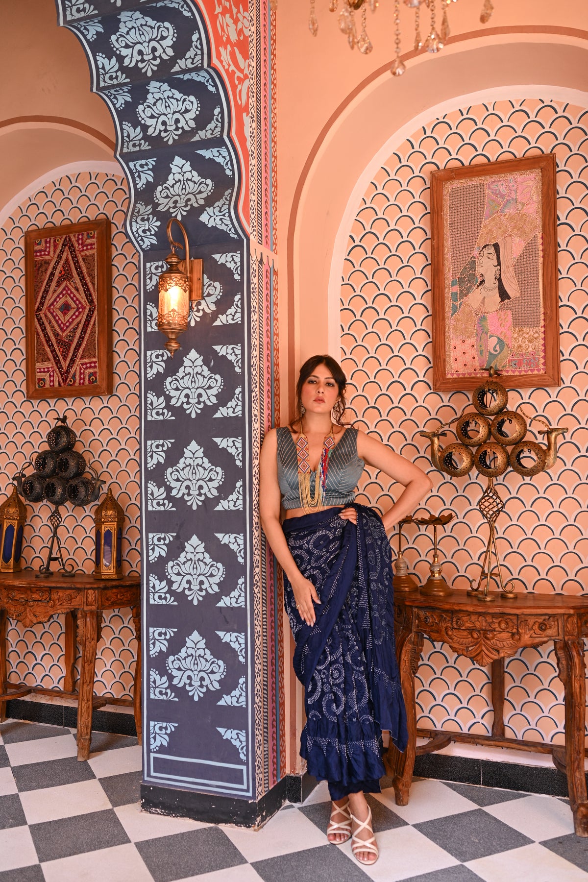 INDIGO BLUE CIRCLES OF LIFE BANDHANI SILK SAREE