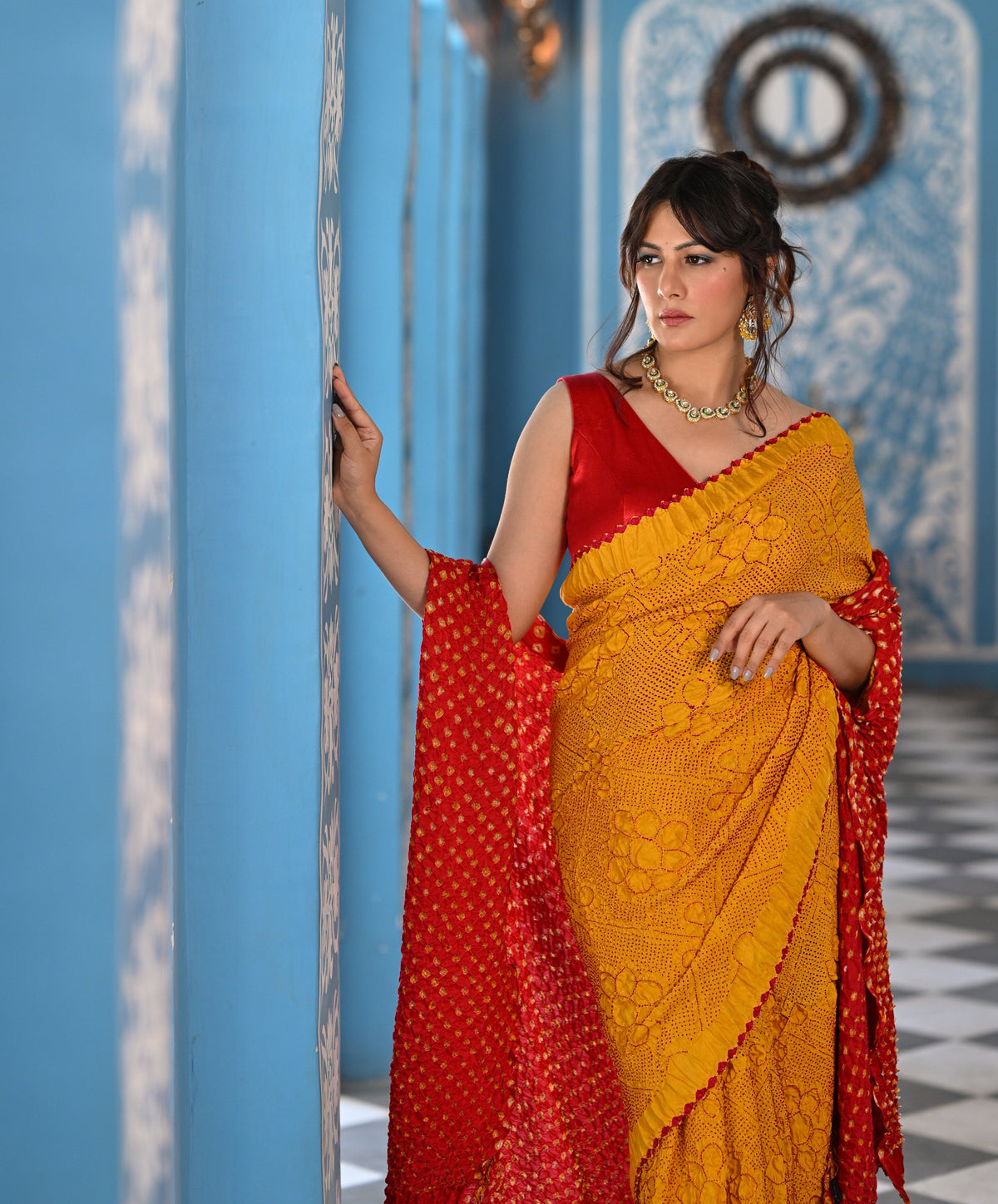 YELLOW POPPY FLOWER BANDHANI SILK SAREE