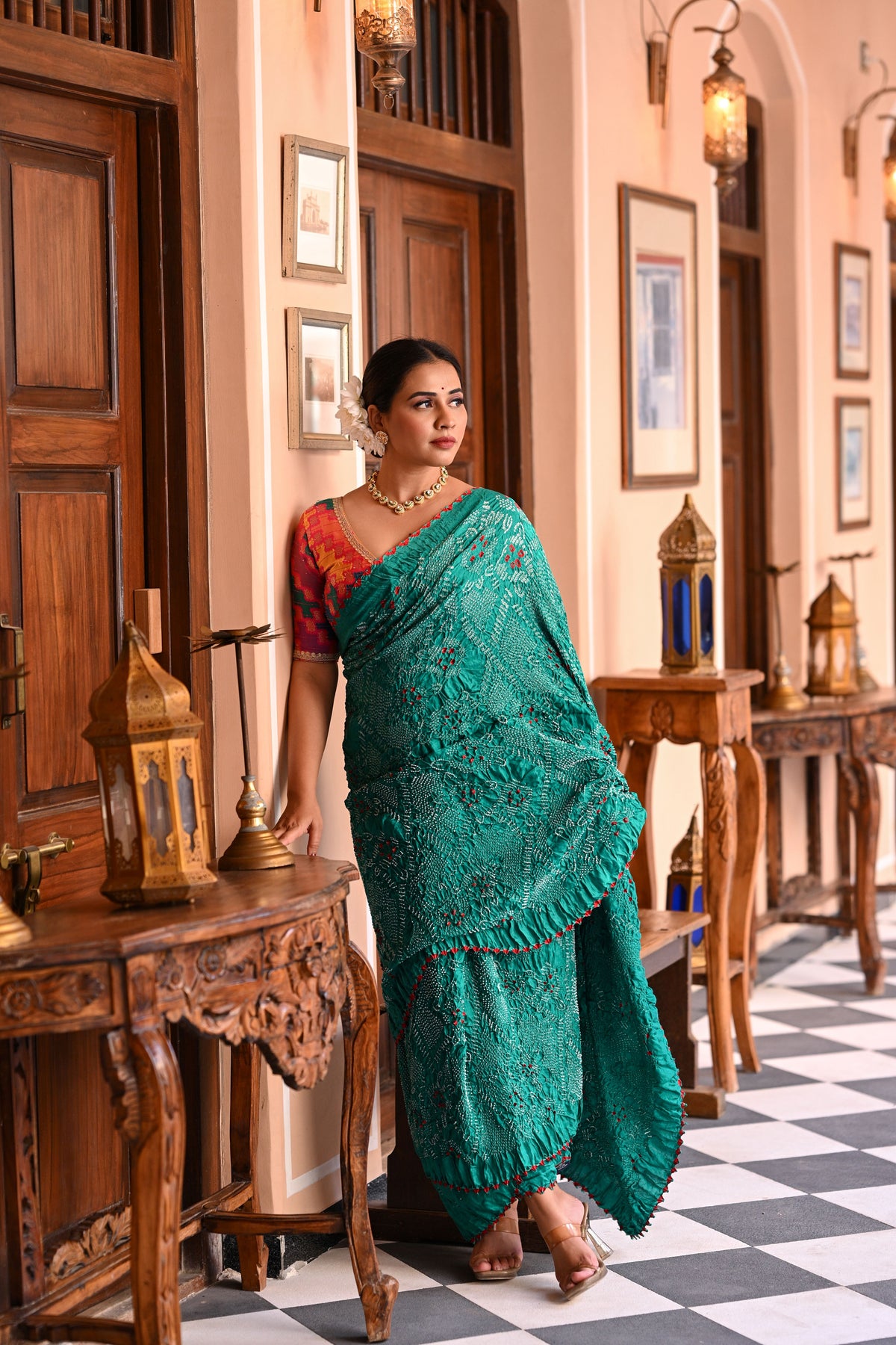 GREEN JAPANESE BANDHANI SILK SAREE