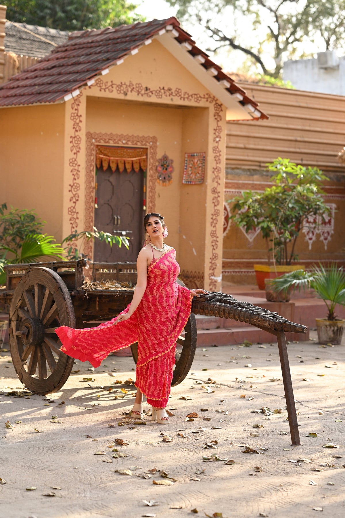 PINK WAVES OF THE SEA BANDHANI SILK SAREE WITH EMBROIDERY