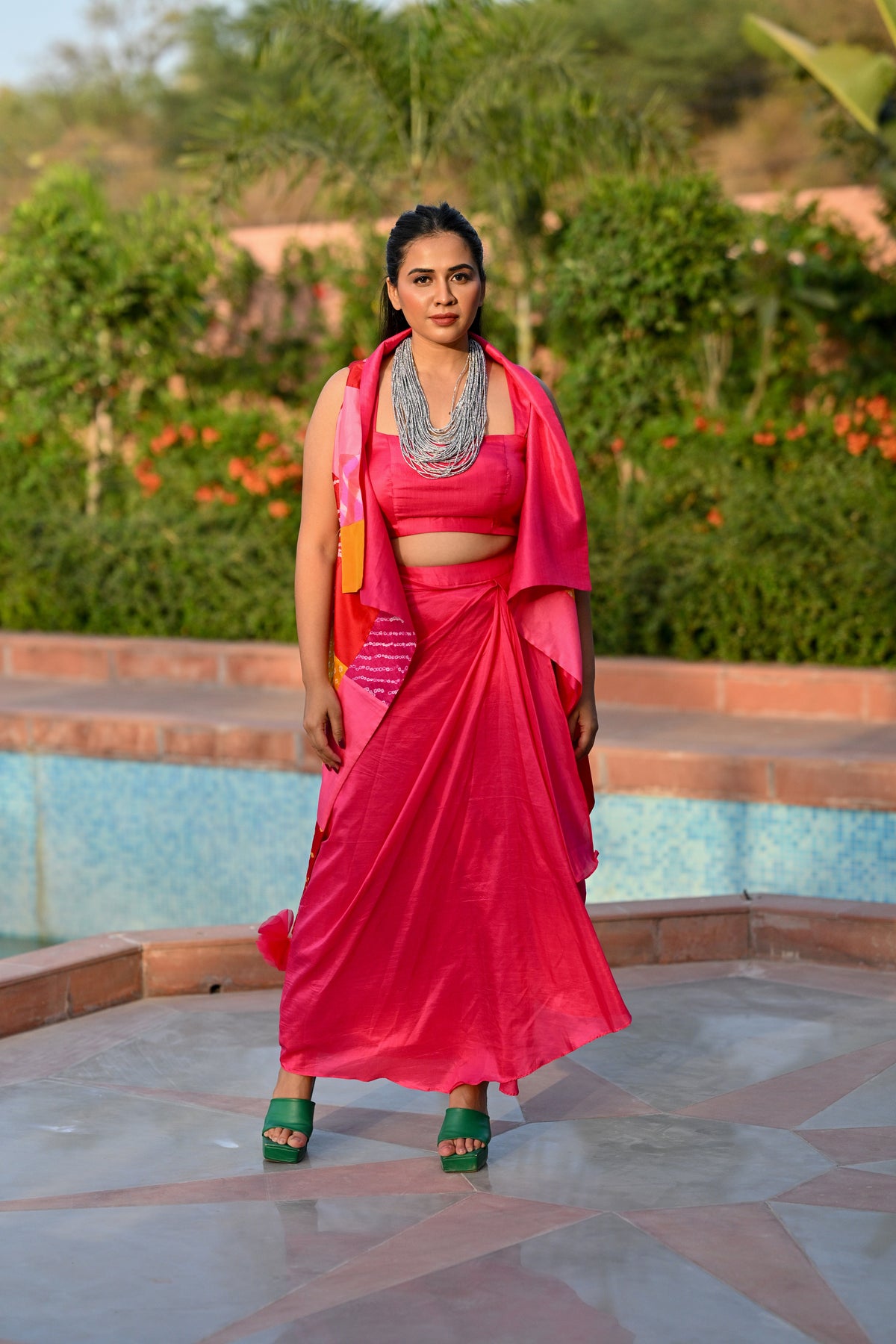 PINK SILK DRAPED SKIRT
