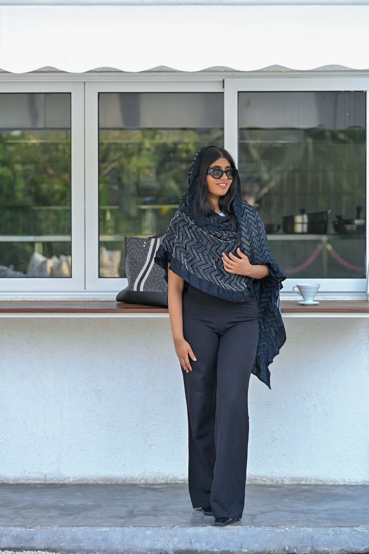 BLACK O3 CHEVRON BANDHANI SILK DUPATTA