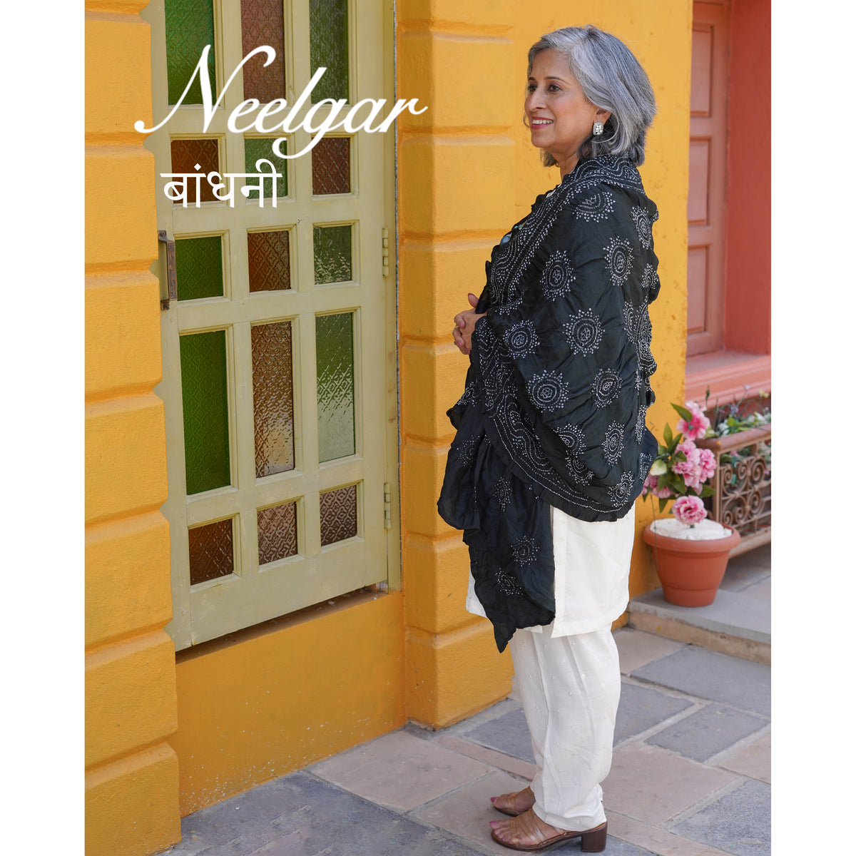 BLACK CLASSIC TRADITIONAL LADDU BANDHANI SILK DUPATTA