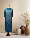 ROYAL BLUE YOKE SILK BANDHANI FABRIC