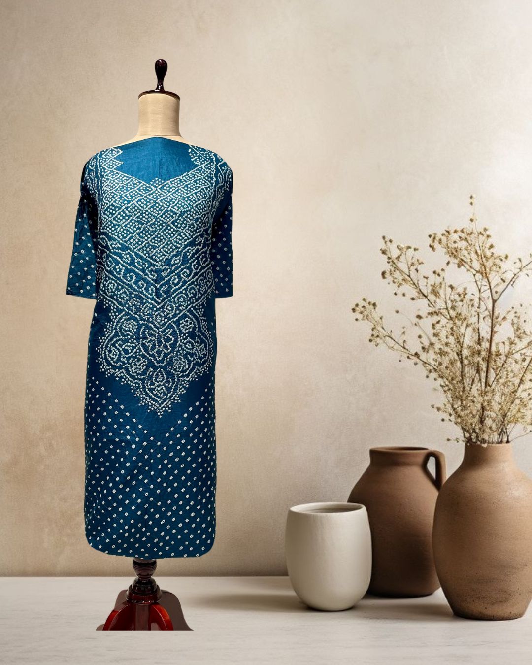 ROYAL BLUE YOKE SILK BANDHANI FABRIC