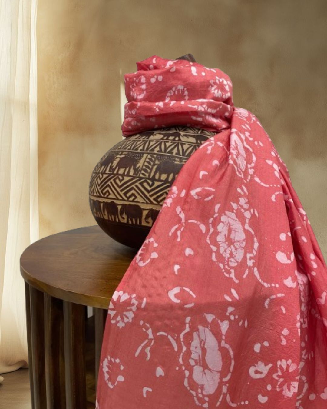 PEACH BATIK SILK FABRIC