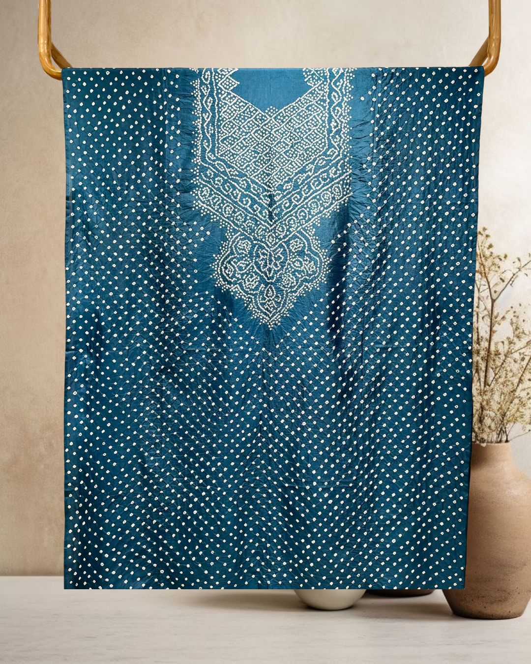 ROYAL BLUE YOKE SILK BANDHANI FABRIC