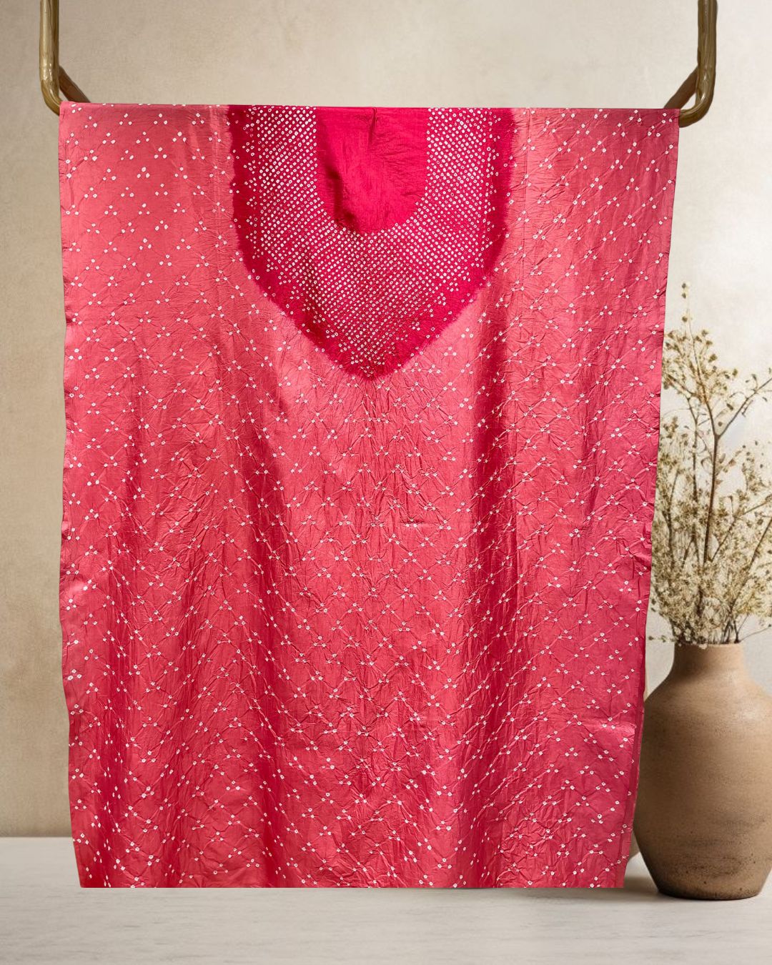 RED SHADED YOKE SILK BANDHANI FABRIC