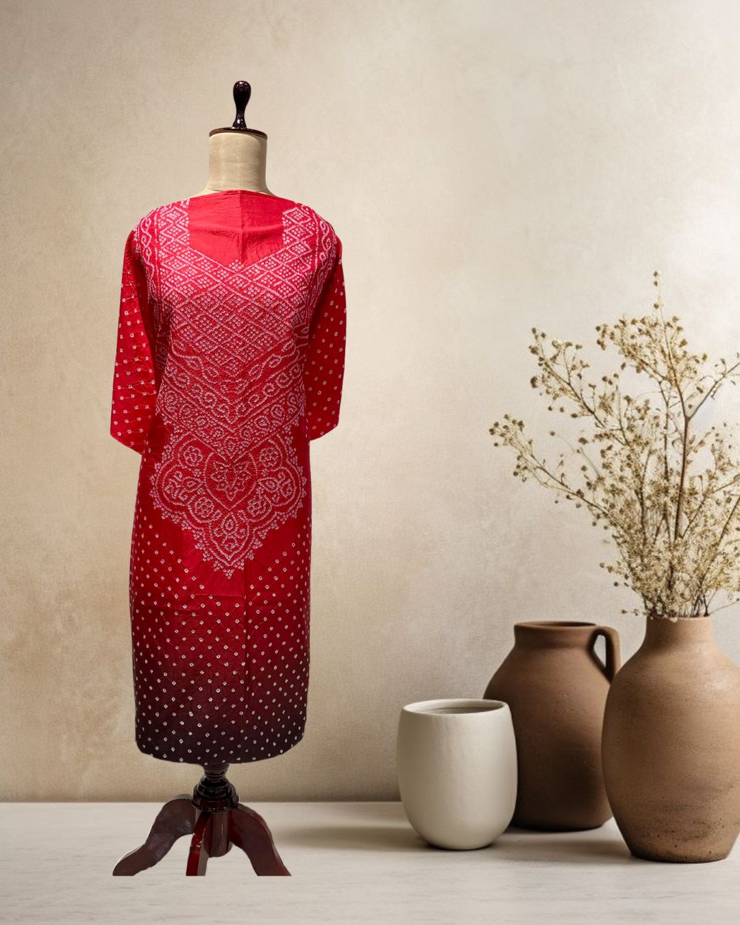 RED-BLACK YOKE SILK BANDHANI FABRIC