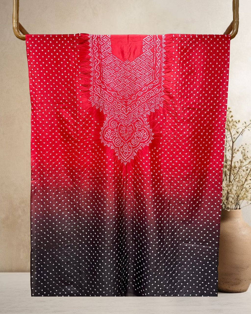 RED-BLACK YOKE SILK BANDHANI FABRIC