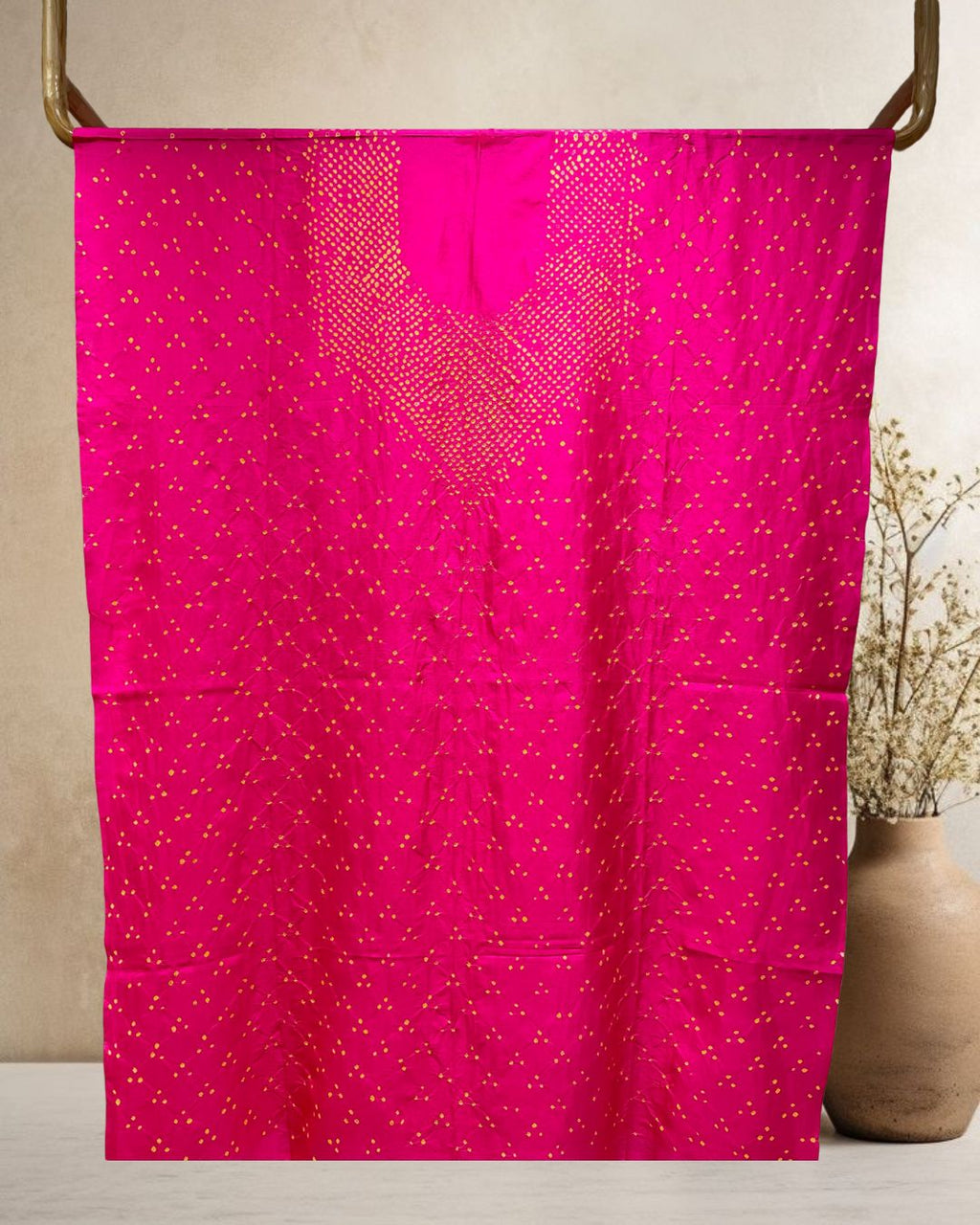 PINK YOKE SILK BANDHANI FABRIC