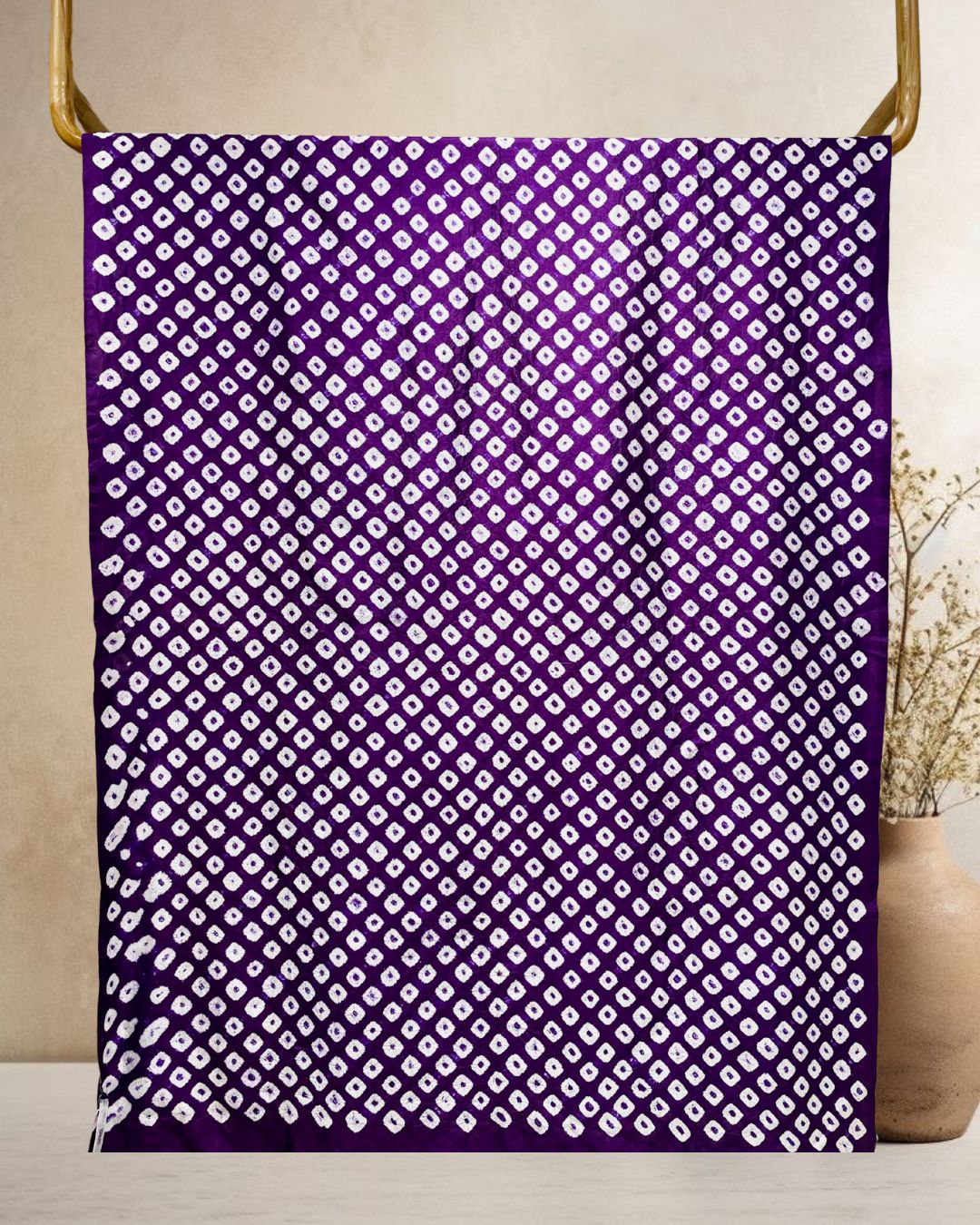 PURPLE BIG DOT SILK BANDHANI FABRIC
