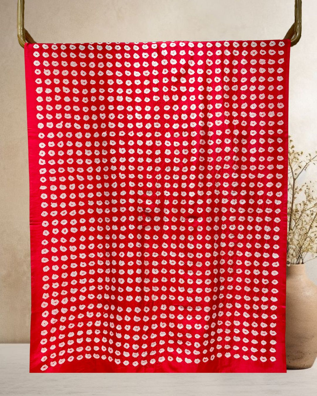 RED BIG DOTS SILK BANDHANI FABRIC