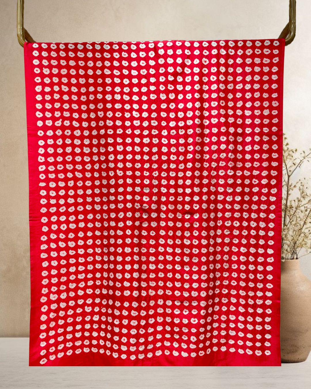 RED BIG DOTS SILK BANDHANI FABRIC