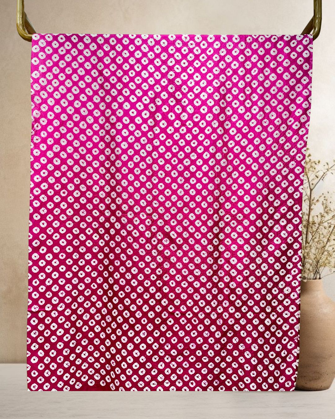 PINK BIG DOTS SILK BANDHANI FABRIC