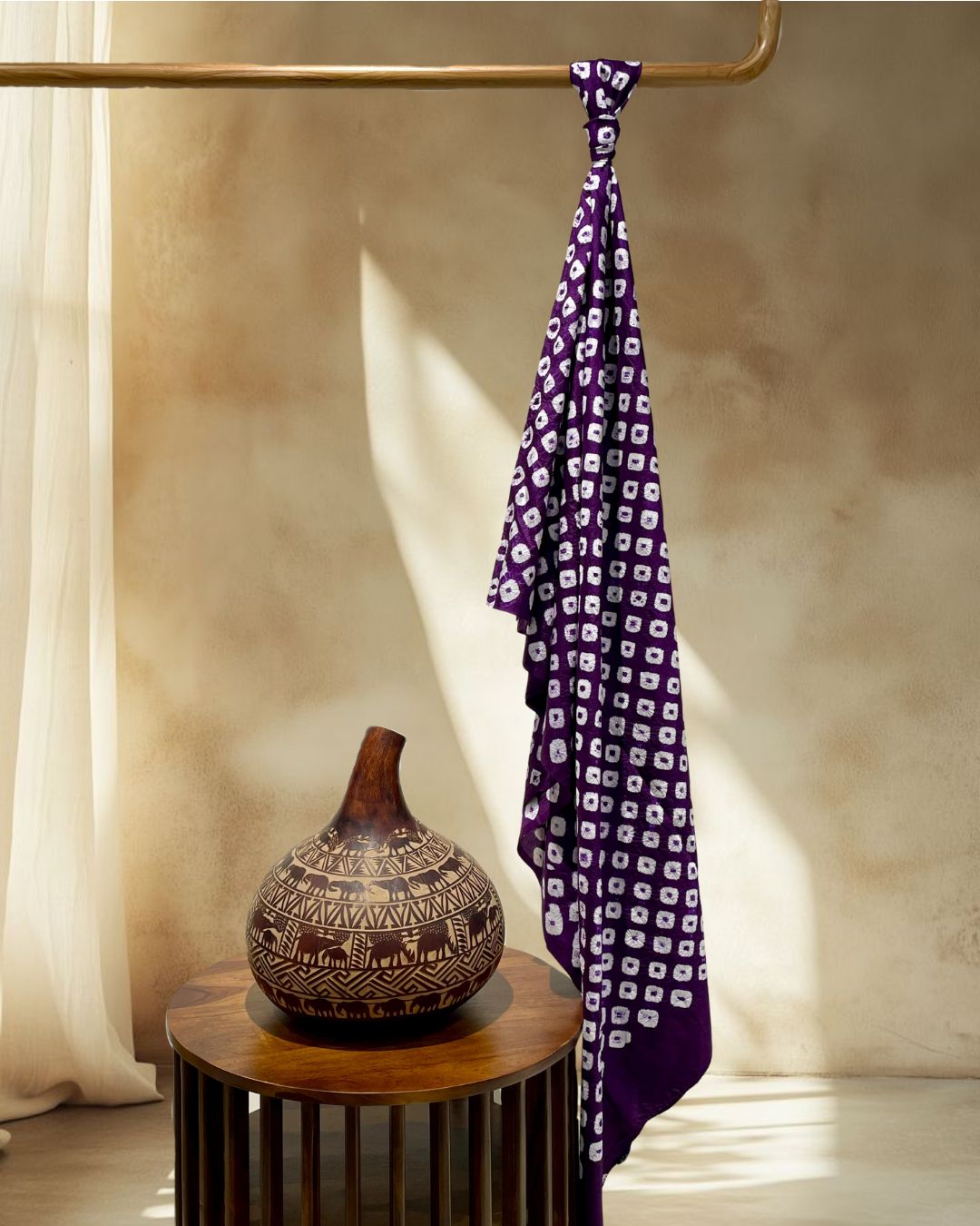 PURPLE BIG DOT SILK BANDHANI FABRIC