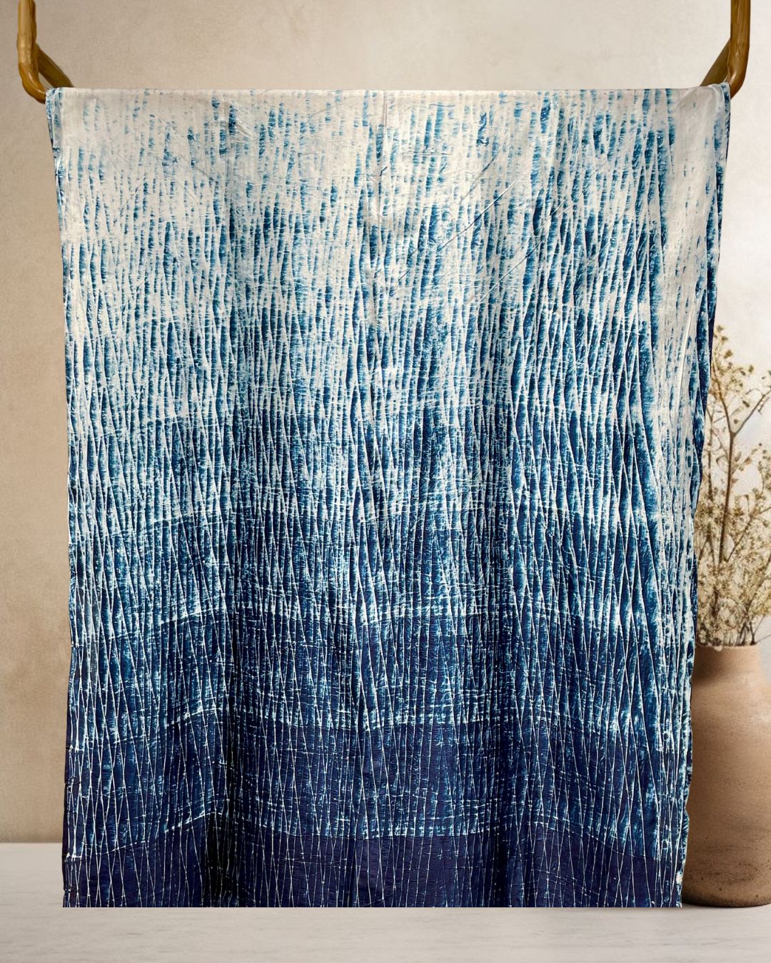 INDIGO BLUE SHIBORI SILK FABRIC