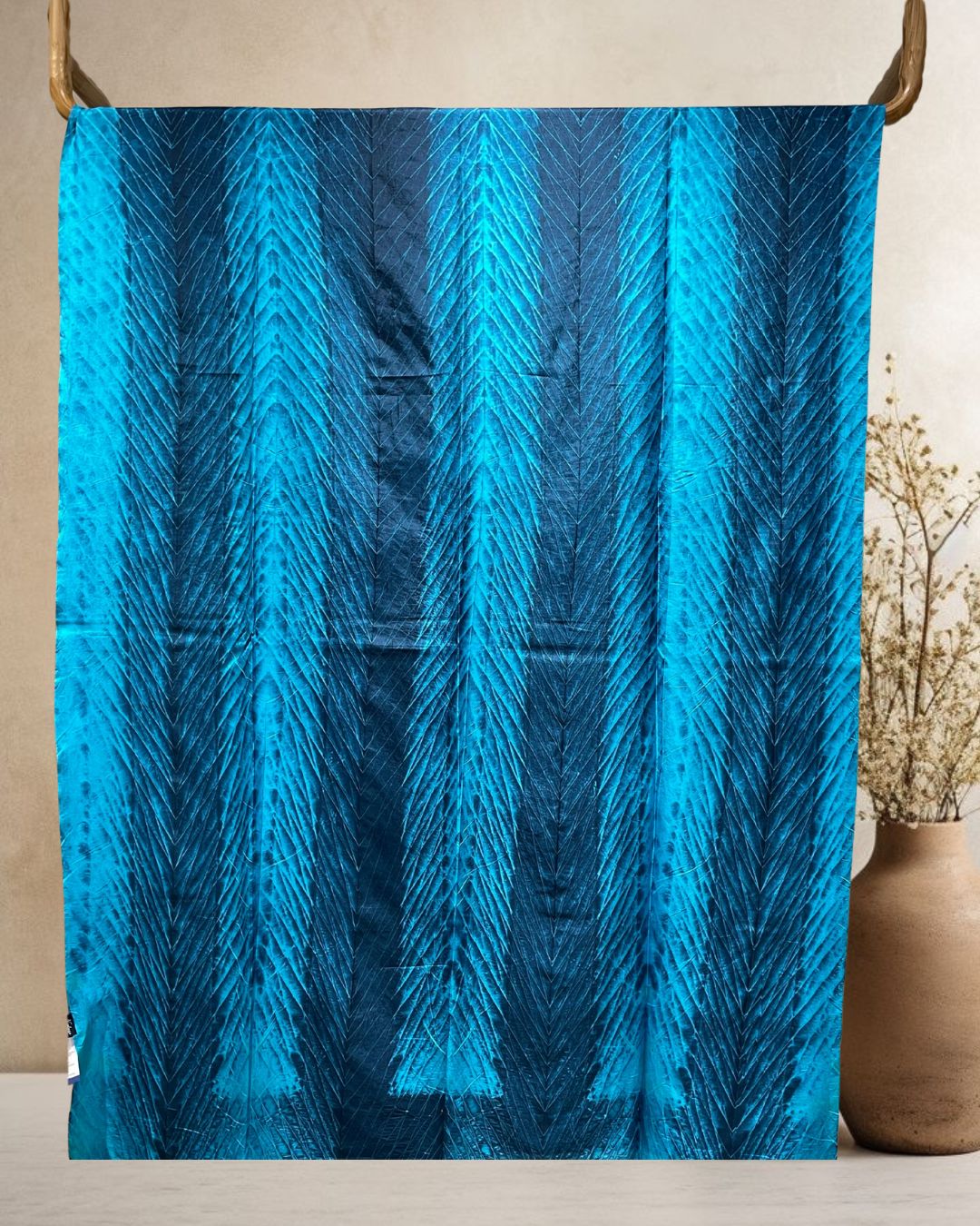 BLUE SHIBORI SILK FABRIC