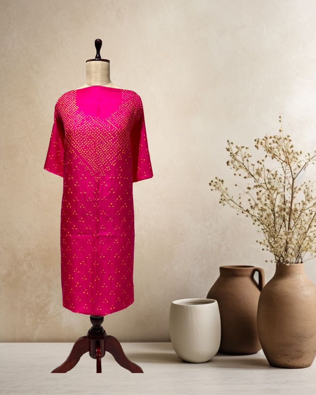 PINK YOKE SILK BANDHANI FABRIC