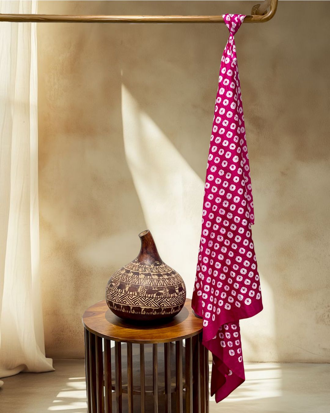 PINK BIG DOTS SILK BANDHANI FABRIC