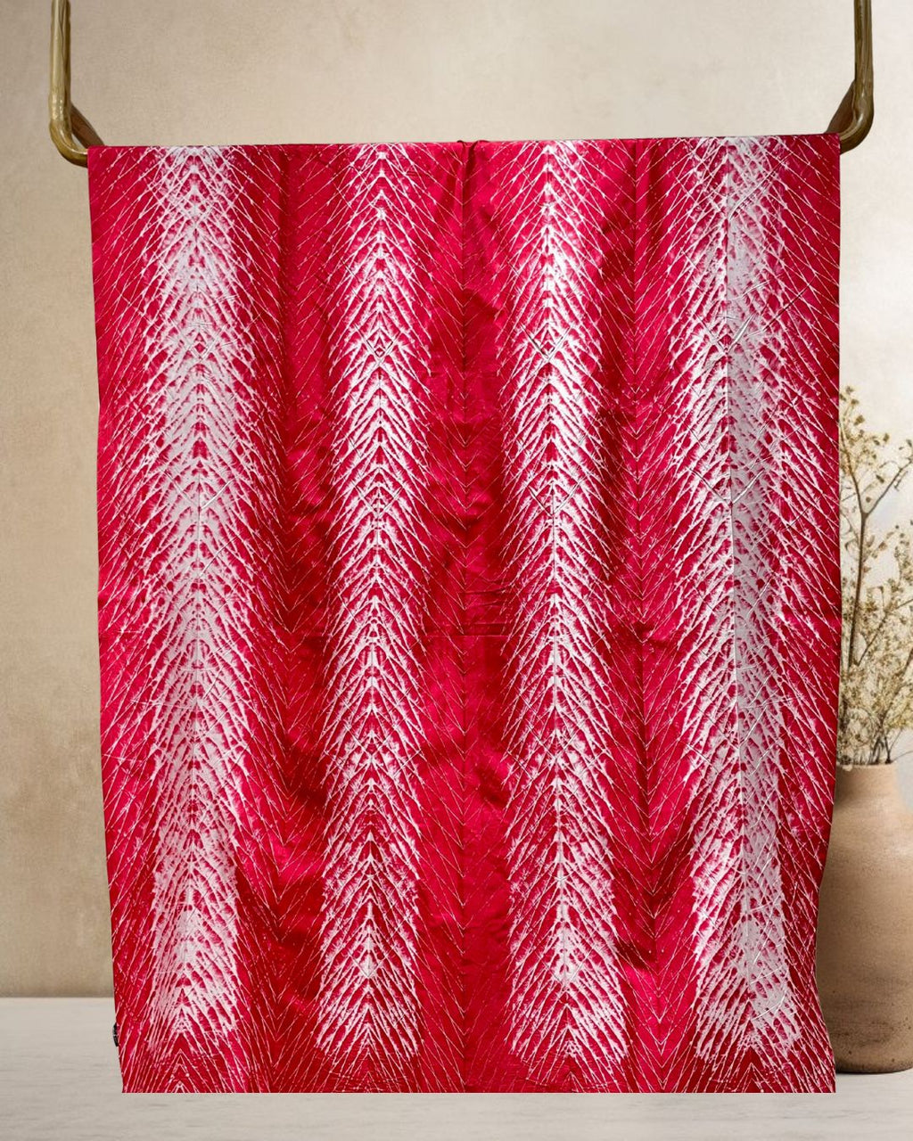 RED SHIBORI SILK FABRIC