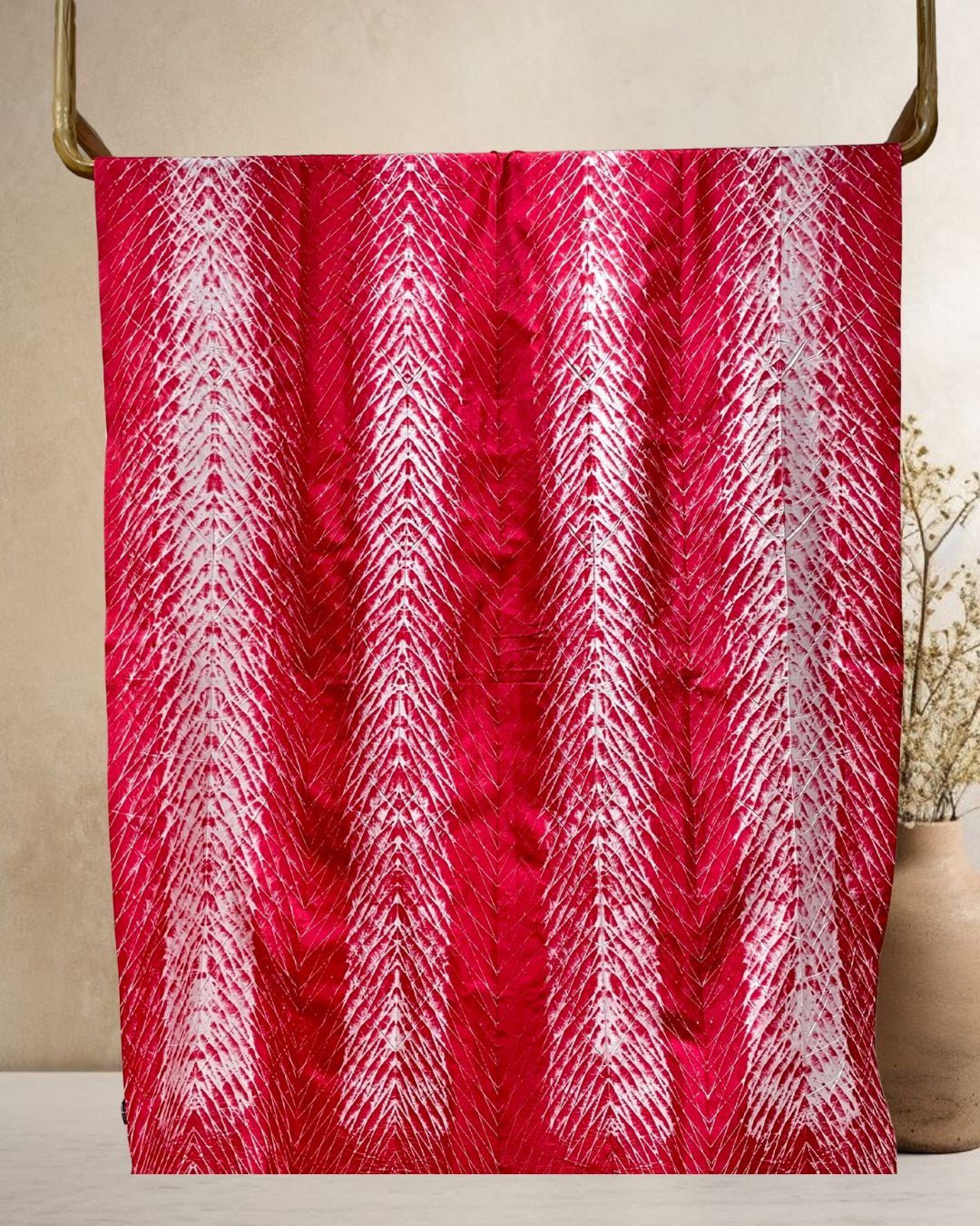 RED SHIBORI SILK FABRIC