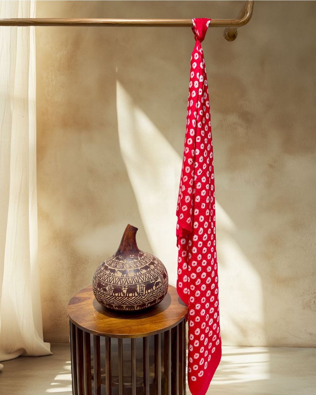 RED BIG DOTS SILK BANDHANI FABRIC