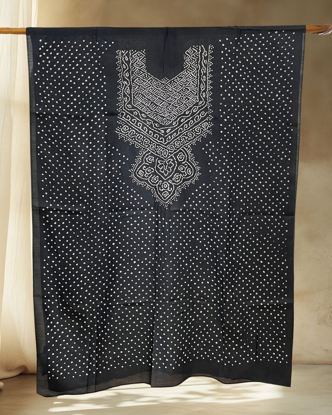 BLACK YOKE BANDHANI SILK FABRIC
