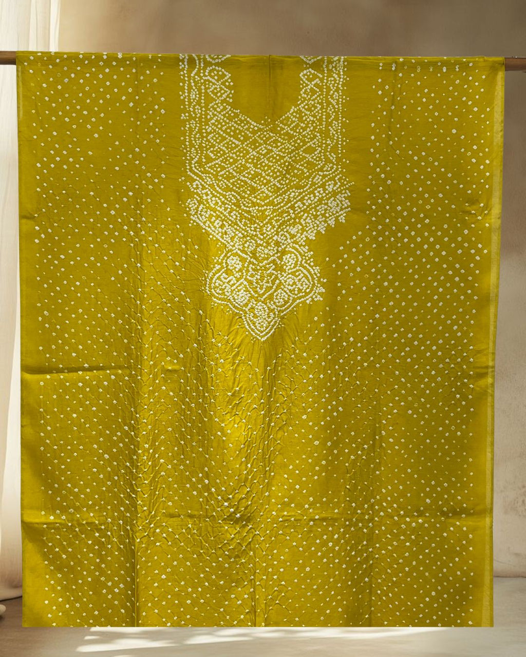 MUSTARD YELLOW YOKE SILK BANDHANI FABRIC