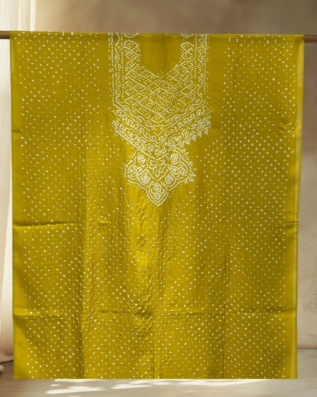 MUSTARD YELLOW YOKE SILK BANDHANI FABRIC